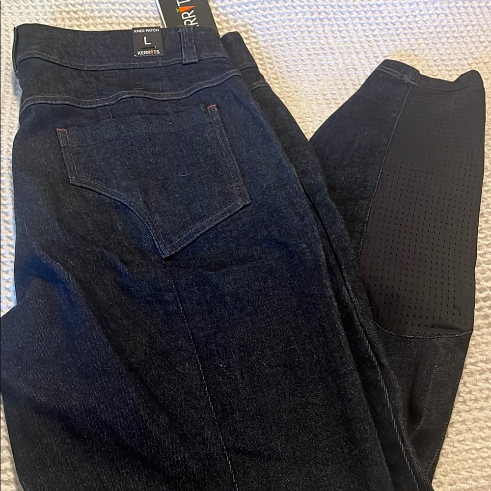 Brand New Stretch Denim Knee Patch Breeches, Kerrits size L(12-14)